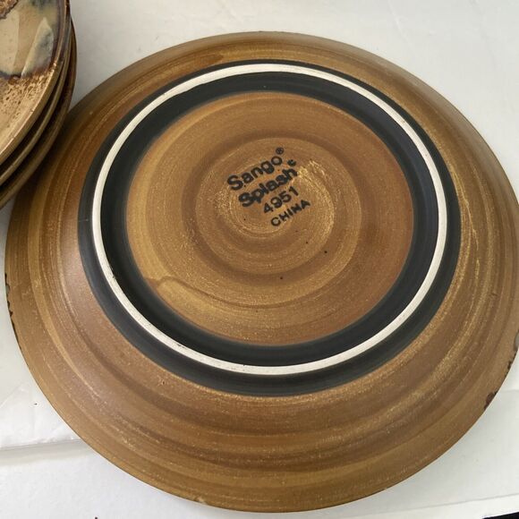 Stoneware Salad Appetizer Dessert Plates 4 With 4 Coffee Mugs Cups Sando Splash - Picture 6 of 8